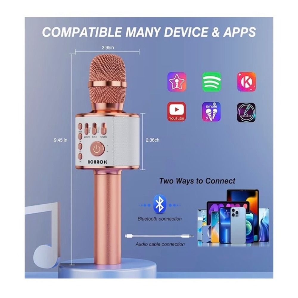 Gabba Goods Wireless Bluetooth Karaoke Microphone Rose Gold No Charging Cord